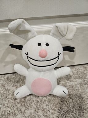 Plush White Bunny Toy with Pink Accents - It's Happy Bunny